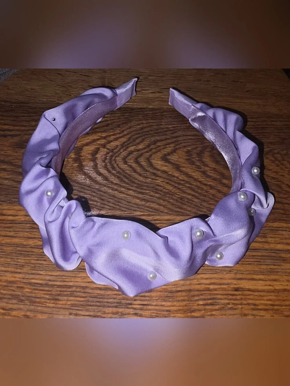 Lavender Faux Pearl-Accent Ruched Satin Headband - Hair Accessories BNIB
